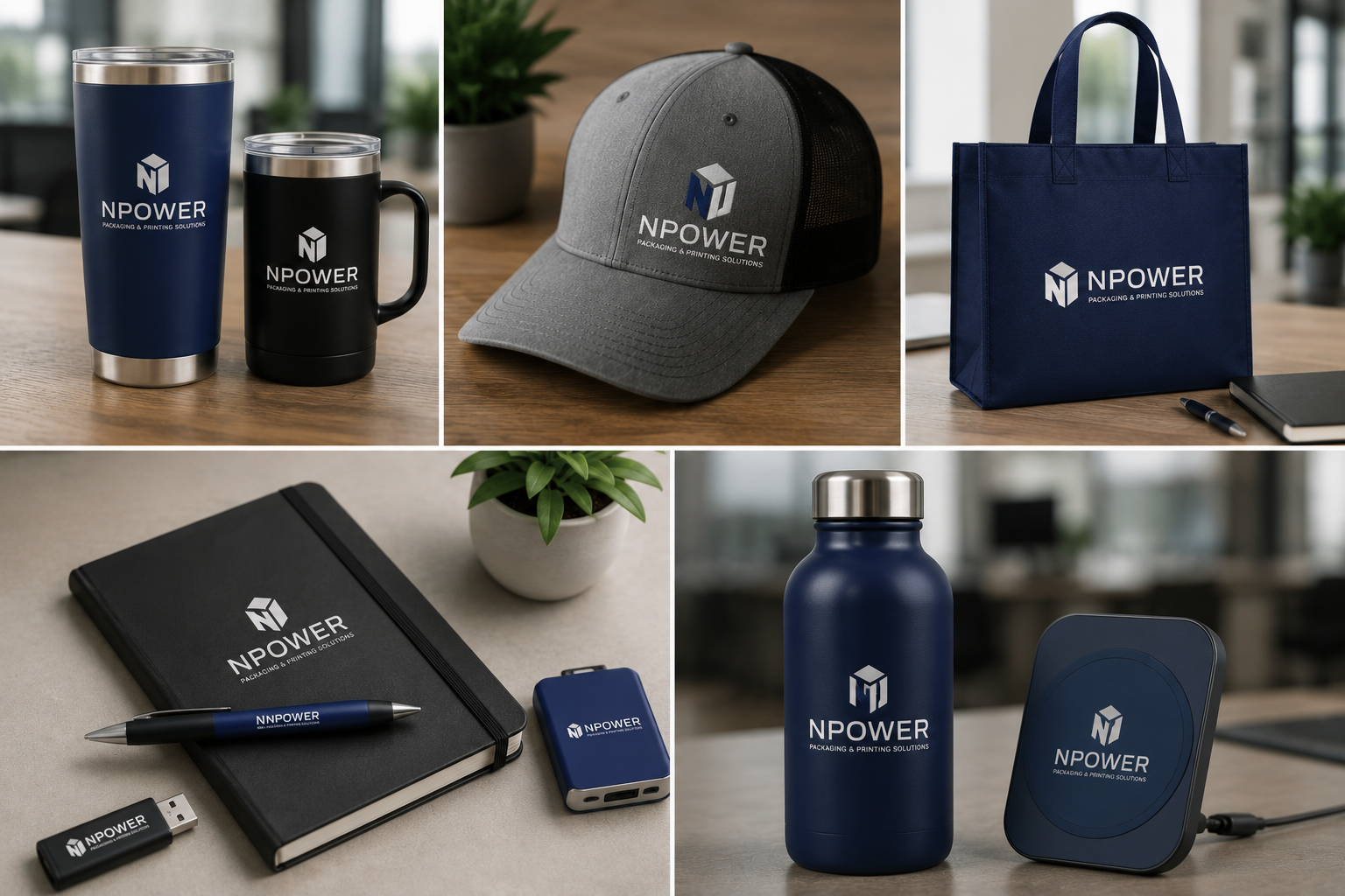 NPower branded promotional drinkware and bags